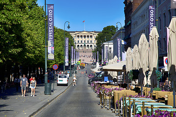 Image showing OSLO, NORWAY - AUGUST 18, 2016: People walk Oslo\'s main street K