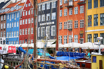 Image showing COPENHAGEN, DENMARK - AUGUST 15, 2016: Boats in the docks Nyhavn