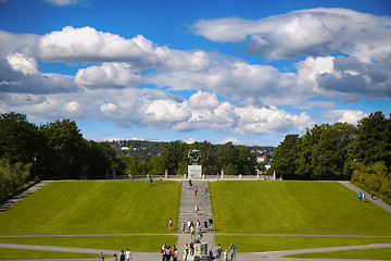 Image showing EDITORIAL OSLO, NORWAY - AUGUST 18, 2016: Many tourist walk Vige