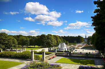 Image showing EDITORIAL OSLO, NORWAY - AUGUST 18, 2016: Many tourist walk Vige