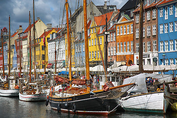 Image showing COPENHAGEN, DENMARK - AUGUST 14, 2016: Boats in the docks Nyhavn