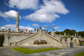 Image showing EDITORIAL OSLO, NORWAY - AUGUST 18, 2016: Many tourist walk Vige