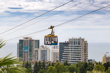 Image showing The cable car to the top of the mountain in the resort town.