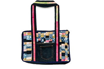 Image showing Bag made of fabric patchwork on a white background.