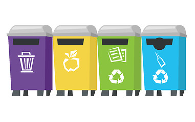 Image showing Four colored recycling bins vector illustration.