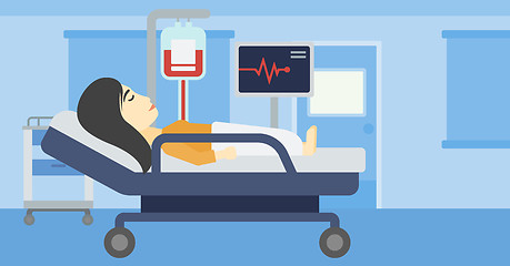 Image showing Woman lying in hospital bed vector illustration.