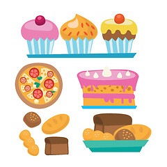 Image showing Pizza and assortment of sweet pastry.