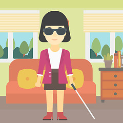 Image showing Blind woman with stick vector illustration.