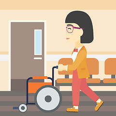 Image showing Woman pushing wheelchair vector illustration.