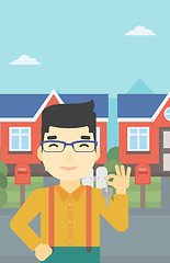 Image showing Real estate agent with key vector illustration.