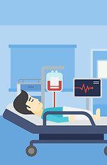 Image showing Man lying in hospital bed vector illustration.