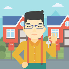 Image showing Real estate agent with key vector illustration.