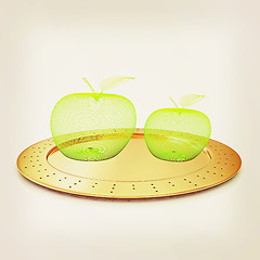 Image showing Serving dome or Cloche and apple . 3D illustration. Vintage styl