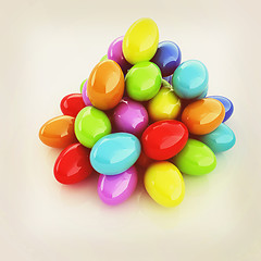 Image showing Colored Eggs on a white background. 3D illustration. Vintage sty