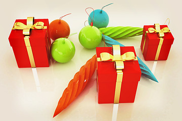 Image showing Beautiful Christmas gifts. 3D illustration. Vintage style.