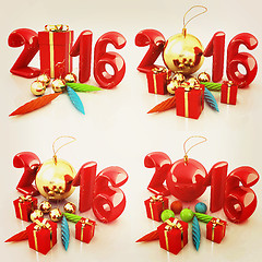 Image showing Happy new 2016 year set. 3D illustration. Vintage style.