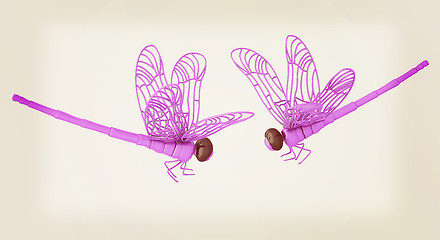 Image showing Dragonfly. 3D illustration. Vintage style.