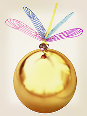 Image showing Dragonfly on abstract design sphere. 3D illustration. Vintage st