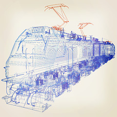 Image showing train.3D illustration. 3D illustration. Vintage style.