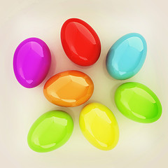 Image showing Colored Eggs on a white background. 3D illustration. Vintage sty