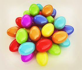 Image showing Colored Eggs on a white background. 3D illustration. Vintage sty