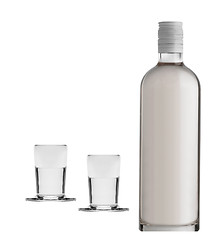 Image showing Bottle of vodka and shots