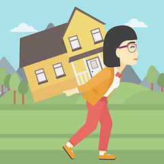 Image showing Woman carrying house vector illustration.