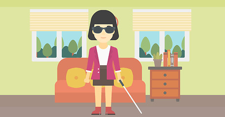 Image showing Blind woman with stick vector illustration.