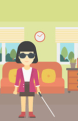 Image showing Blind woman with stick vector illustration.