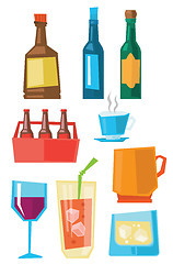 Image showing Various glasses and bottles of beverages.