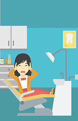 Image showing Scared patient in dental chair vector illustration