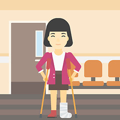 Image showing Woman with broken leg and crutches.