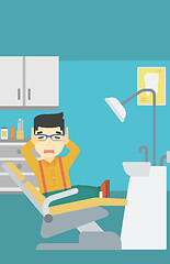 Image showing Scared patient in dental chair vector illustration