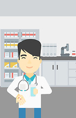 Image showing Pharmacist giving pills and glass of water.