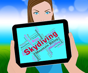 Image showing Skydiving Word Means Free Falling And Parachutes