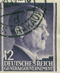 Image showing GERMANY - CIRCA 1942: A stamp printed in Germany shows portrait of Adolf Hitler, circa 1942.