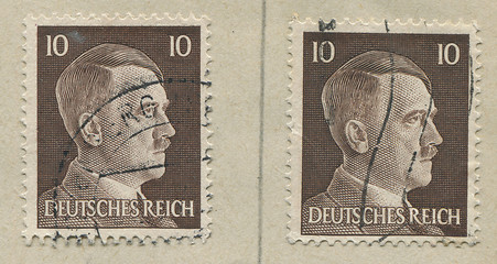 Image showing GERMANY - CIRCA 1942: A stamp printed in Germany shows portrait of Adolf Hitler, circa 1942.