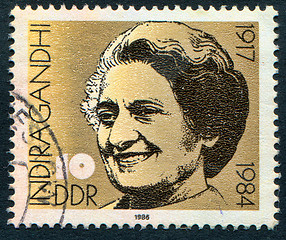 Image showing GERMANY - CIRCA 1986: A stamp printed in Germany showing the Prime Minister of India, Indira Priyadarshini Gandhi, circa 1986