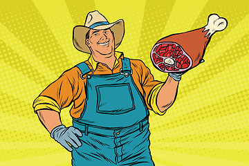 Image showing Rural retro farmer and meat leg