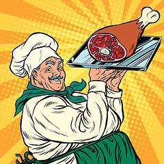 Image showing joyful retro cook with meat foot