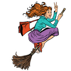 Image showing Beautiful woman witch flying on a broom