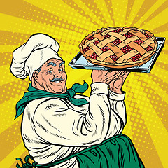 Image showing joyful retro cook berry pie