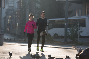 Image showing young  couple jogging