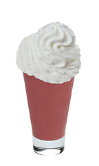Image showing Glass of milkshake with strawberries