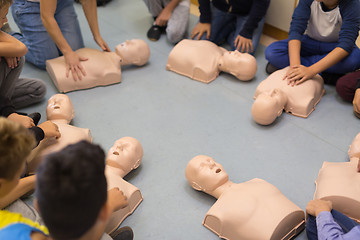 Image showing First aid resuscitation course in primary school.