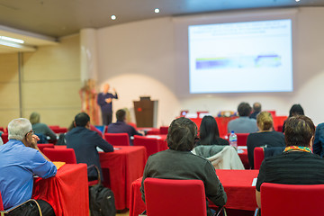 Image showing Audience in lecture hall on scientific conference.