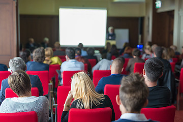 Image showing Audience in lecture hall on scientific conference.