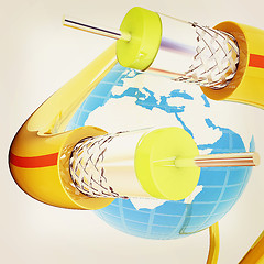 Image showing Cables for high tech connect and Earth. 3D illustration. Vintage