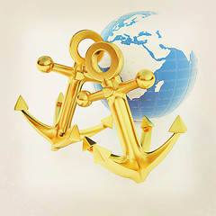 Image showing Gold anchors and Earth. 3D illustration. Vintage style.