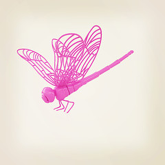 Image showing Dragonfly. 3D illustration. Vintage style.